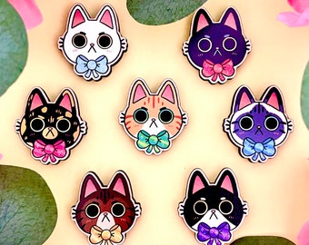 Moody Cat Pins cute wooden multicolour cat badges black white tuxedo calico tortoise shell tabby persian ragdoll siamese ginger cats