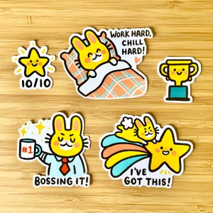 Paquete de pegatinas Boss Bunny Mix, pegatinas ilustradas brillantes, bonito conejito, regalo a prueba de salpicaduras para dueños de mascotas kawaii