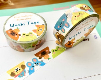 Cute Animal Friends Washi Tape illustrated frog dog capybara royal bear mouse chick recyclable gift kawaii printed Japanese kraft paper