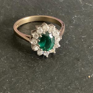 9ct gold lab emerald and cubic zirconia cluster ring