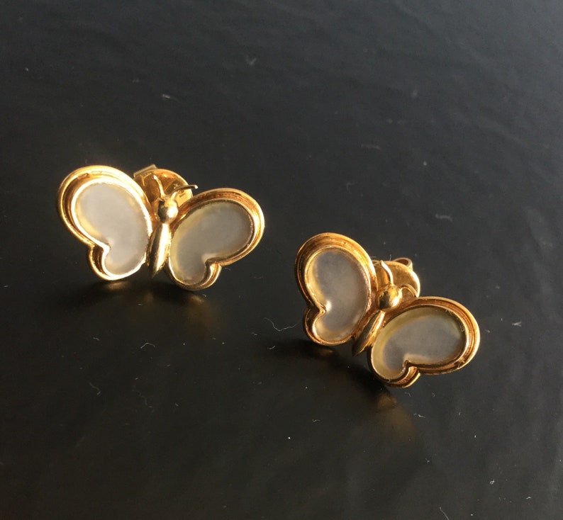 14k gold rock crystal butterfly earrings