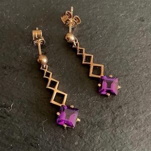 9ct gold amethyst drop earrings