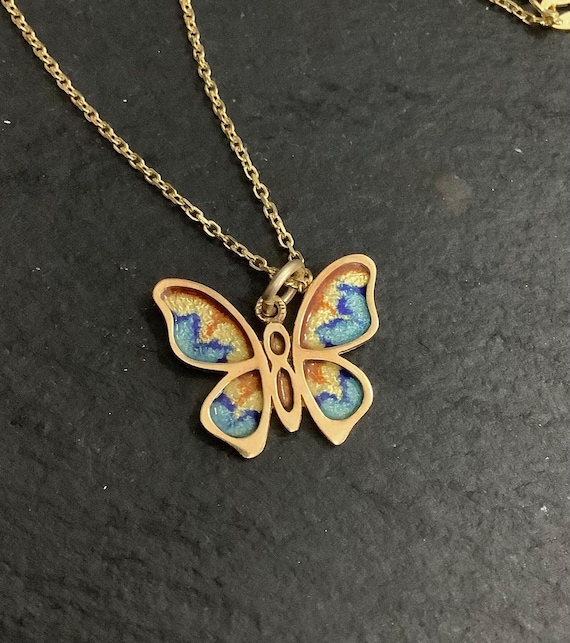 14ct Gold Enamel Butterfly on Chain