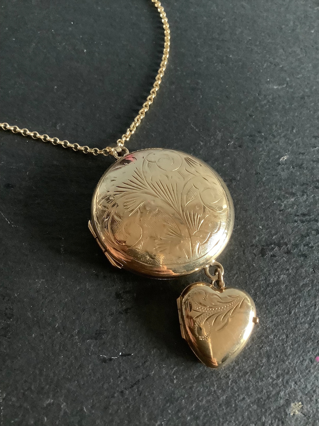 Plus Locket 9ct Gold Double Locket Pendant on Chain - Etsy