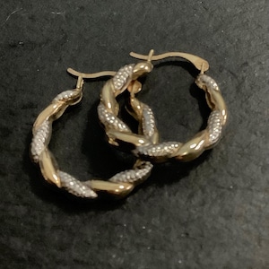9ct gold 2 tone hoop earrings