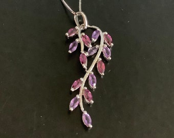 9ct white gold amethyst and garnet pendant on chain