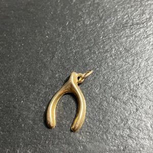 K&ouml;nnte beinhalten: Ein polierter, goldfarbener W&uuml;nschelruten-Anh&auml;nger mit einem glatten, geschwungenen Y-f&ouml;rmigen Design. Der Anh&auml;nger verf&uuml;gt &uuml;ber einen kleinen, runden Verbindungsring an der Oberseite, sodass er leicht an einer Kette oder einem Band befestigt werden kann.