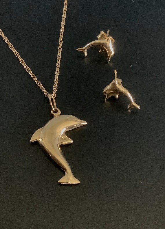 Ohrsteckern Anhänger Gold 9 und Karat Delfin mit Kette