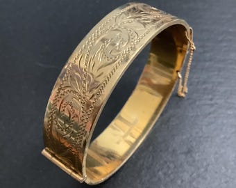 Vintage 9ct Rolled Gold Hinged Bangle Bracelet: 20 Microns Metal