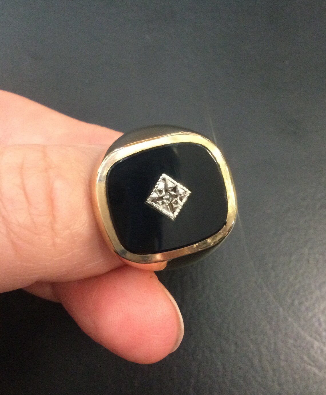 9ct gold onyx and diamond mens ring Etsy