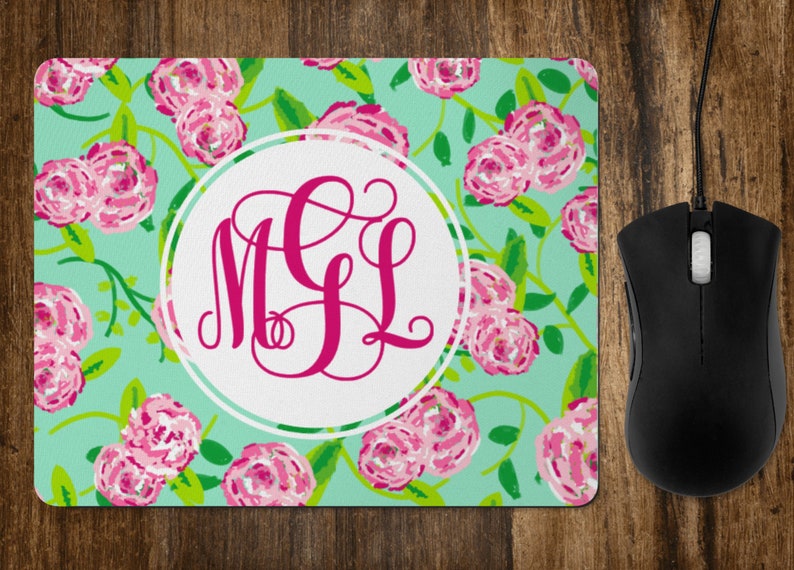 Monogram Preppy Roses Mouse Pad Office Desk Accessories Gift Etsy