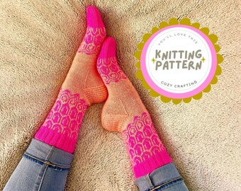 PATTERN | Margo Socks - Colorwork Knitting Cozy Crafting- Simple Easy to follow Directions Instructions Fairisle