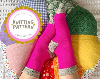 PATTERN | Very Simple Easy Sock Knitting- Magic Socks - Cozy Crafting cuffed- wool