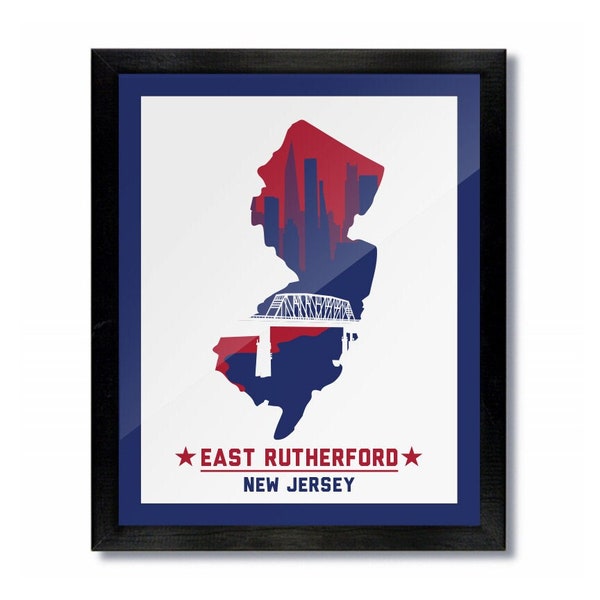 East Rutherford, New Jersey Skyline Poster Print: Wall Art Choose a Size - Giants White and Blue