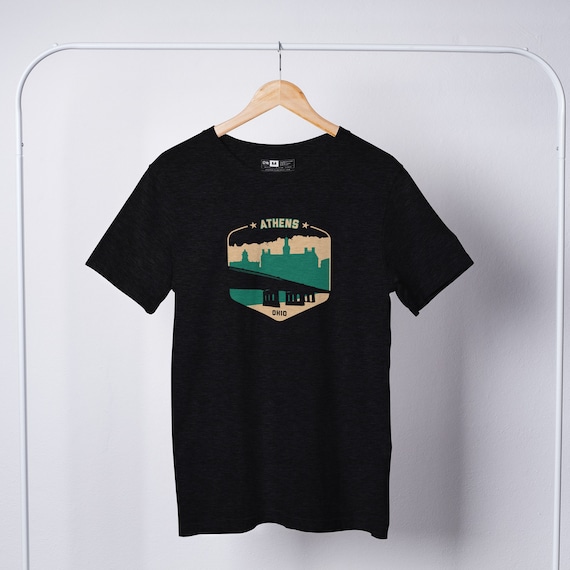 Athens Ohio Skyline Shield Charcoal Tri-blend T-shirt