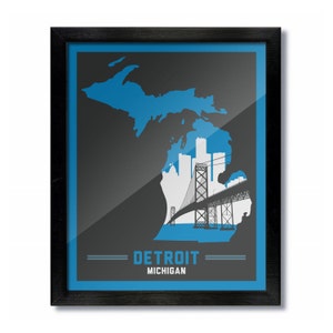 Detroit, Michigan Poster Print: Wall Art Choose a Size - Blue/Black Football