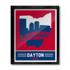 Dayton, Ohio Skyline Poster Print: Wall Art Choose a Size - Red & Blue