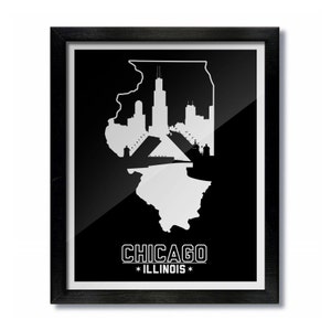 Chicago, Illinois Skyline Poster Print: Wall Art Choose a Size - Black and White Baseball