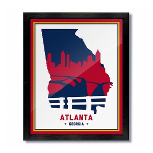 Atlanta, Georgia Skyline Poster Print: Wall Art Choose a Size - White/Blue Baseball