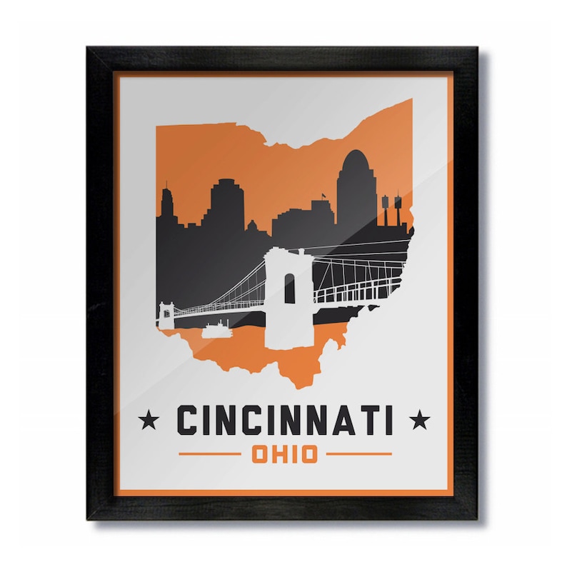 Cincinnati Ohio Skyline Poster Print Wall Art Choose a Size Etsy