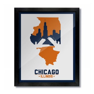 Chicago, Illinois Skyline Poster Print: Wall Art Choose a Size - White and Orange Football