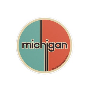 Retro Michigan 3in Circle Sticker: Laptop, Water bottle, Bumper Sticker Travel Sticker Decal