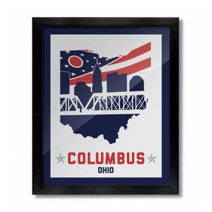 Columbus, Ohio Skyline Poster Print: Wall Art - Blue Jackets White