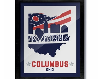 Columbus, Ohio Skyline Poster Print: Wall Art - Blue Jackets White