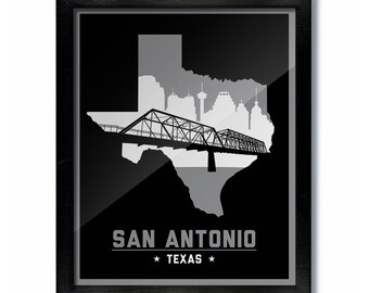 San Antonio, Texas Skyline Poster Print: Wall Art Choose a Size - San Antonio Basketball Black