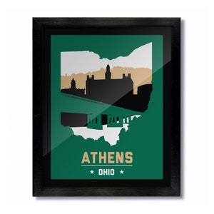 Athens, Ohio Skyline Poster Print: Wall Art Choose a Size - Green/Gold