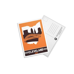 Cleveland Ohio Skyline Orange Brown 5x7 Postcard