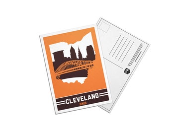 Cleveland Ohio Skyline Orange Brown 5x7 Postcard