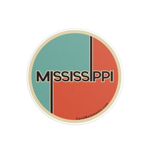 Retro Mississippi 3in Circle Sticker: Laptop, Water bottle, Bumper Sticker Travel Sticker Decal
