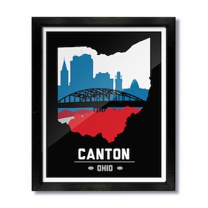 Canton, Ohio Skyline Poster Print: Wall Art Choose a Size - Blue/Red