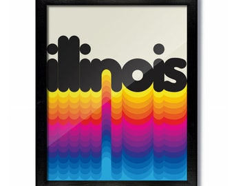 Illinois Rainbow Retro Vintage Poster Art Print