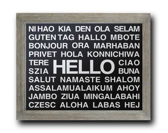 HELLO Languages POSTER PRINT Multiple Different Language Hallway and Wall  Art Typography Black and White