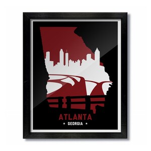Atlanta, Georgia Skyline Poster Print: Wall Art Choose a Size - Black/Red Football