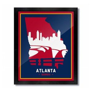 Atlanta, Georgia Skyline Poster Print: Wall Art Choose a Size - Blue/Red Baseball
