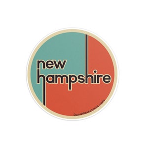 Retro New Hampshire 3in Circle Sticker: Laptop, Water bottle, Bumper Sticker Travel Sticker Decal
