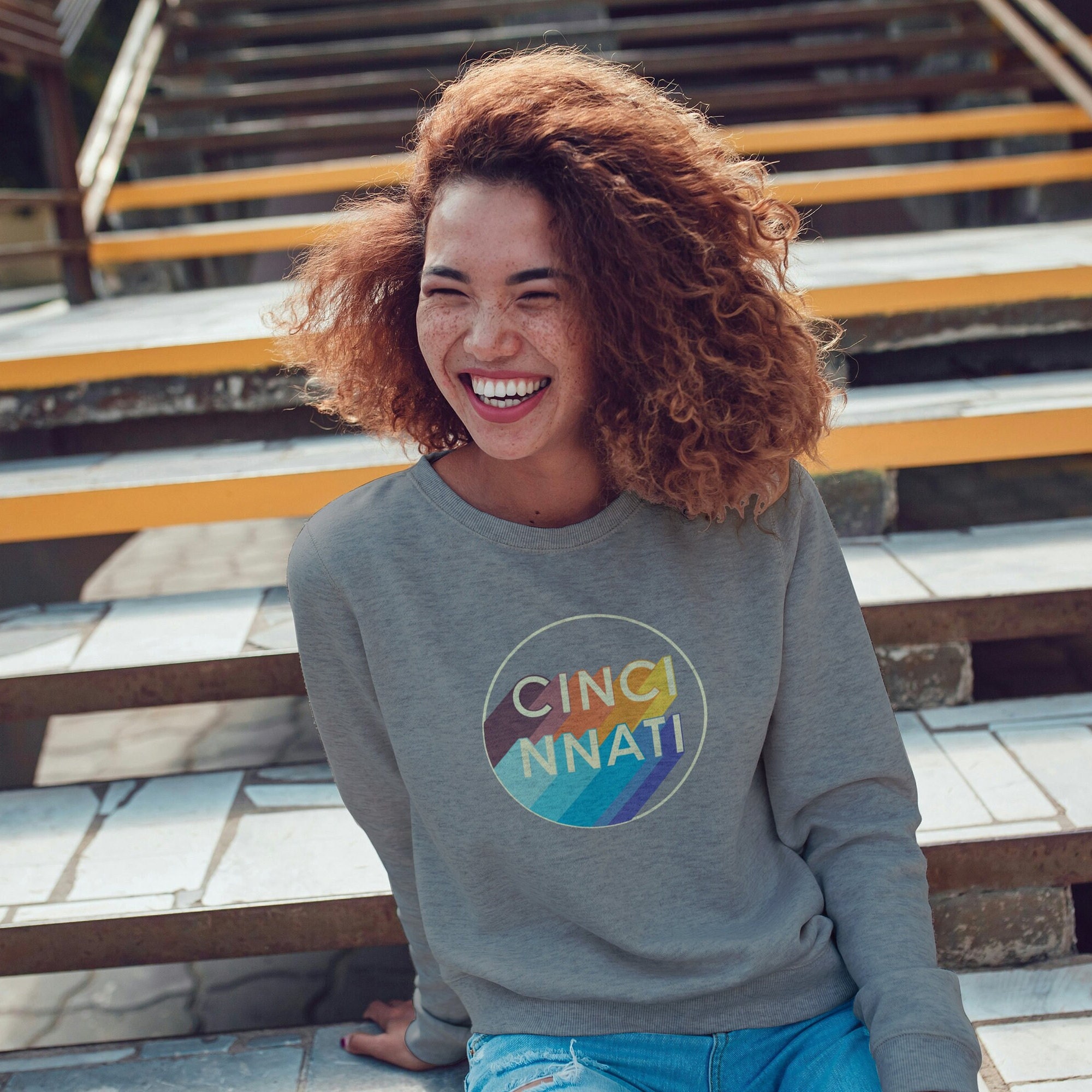 Cincinnati Ohio Color Shift Grey Crew Neck Sweatshirt