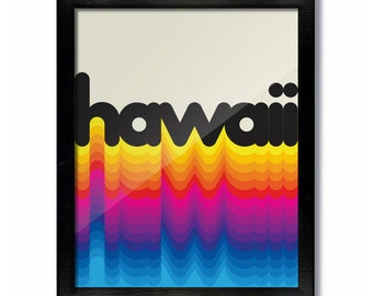 Hawaii Rainbow Retro Vintage Poster Art Print
