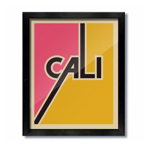 California Cali Retro Vintage Poster Print Pink and Yellow, Wall Art, Travel Poster