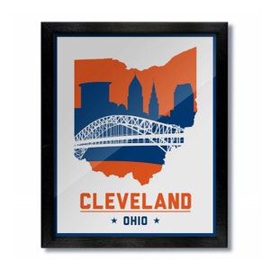 Cleveland, Ohio Skyline Poster Print: Wall Art Choose a Size - White Cavs