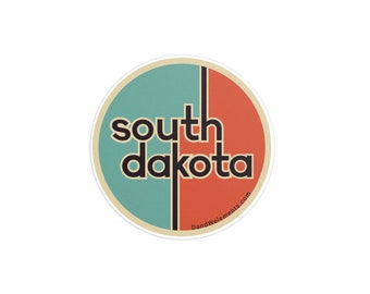 Retro South Dakota 3in Circle Sticker: Laptop, Water bottle, Bumper Sticker Travel Sticker Decal