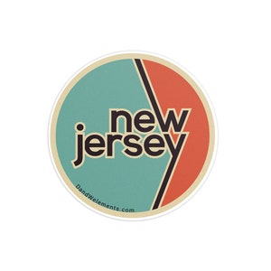 Retro New Jersey 3in Circle Sticker: Laptop, Water bottle, Bumper Sticker Travel Sticker Decal