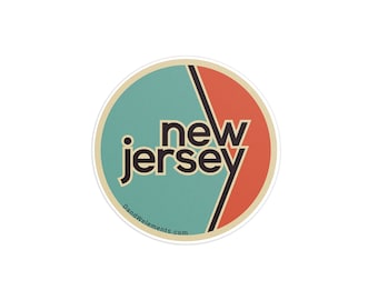 Retro New Jersey 3in Circle Sticker: Laptop, Water bottle, Bumper Sticker Travel Sticker Decal