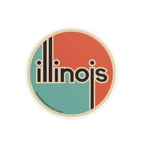 Retro Illinois 3in Circle Sticker: Laptop, Water bottle, Bumper Sticker Travel Sticker Decal