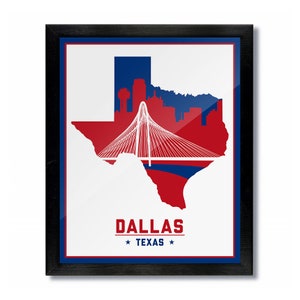 Dallas, Texas Skyline Poster Print: Wall Art Choose a Size - White/ Red/Blue Baseball