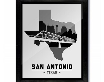 San Antonio, Texas Skyline Poster Print: Wall Art Choose a Size - San Antonio Basketball White