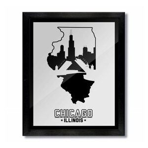 Chicago, Illinois Skyline Poster Print: Wall Art Choose a Size - White and Black Baseball